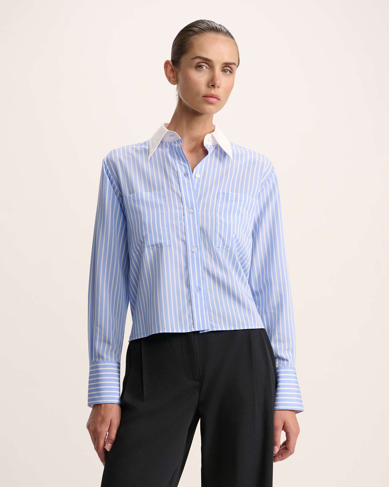 Riley Striped Long Sleeve Cropped Shirt