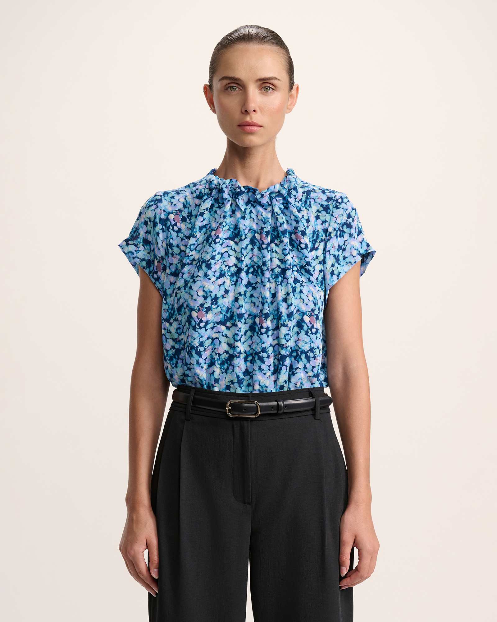 Sequin Silk High Neck Top