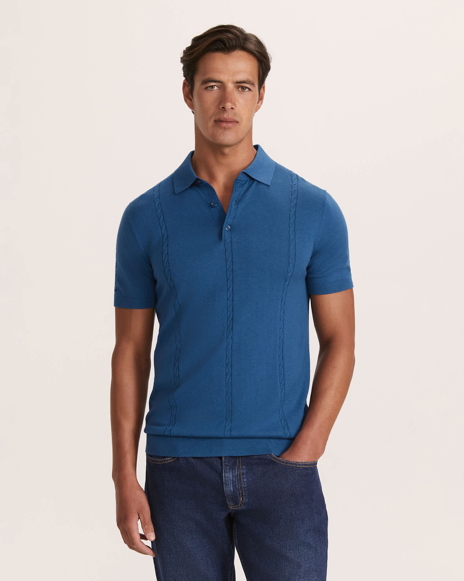 Miramar Cable Knit Cotton Blend Polo