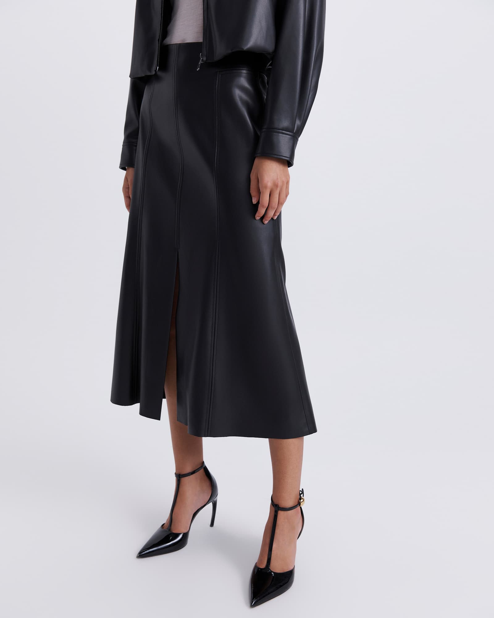 Viv Faux Leather Panel Midi Skirt