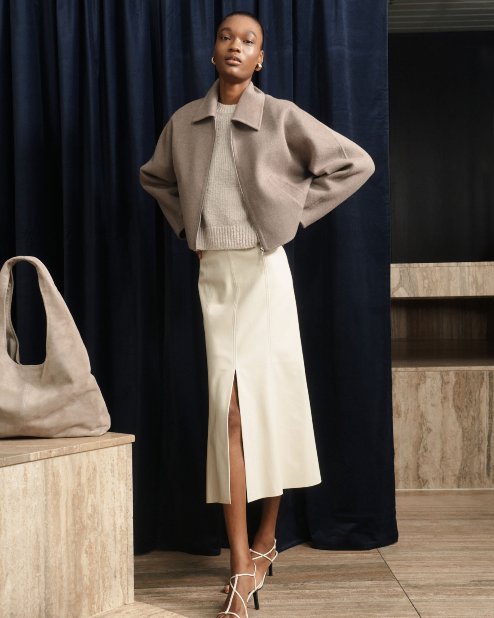 Viv Faux Leather Panel Midi Skirt