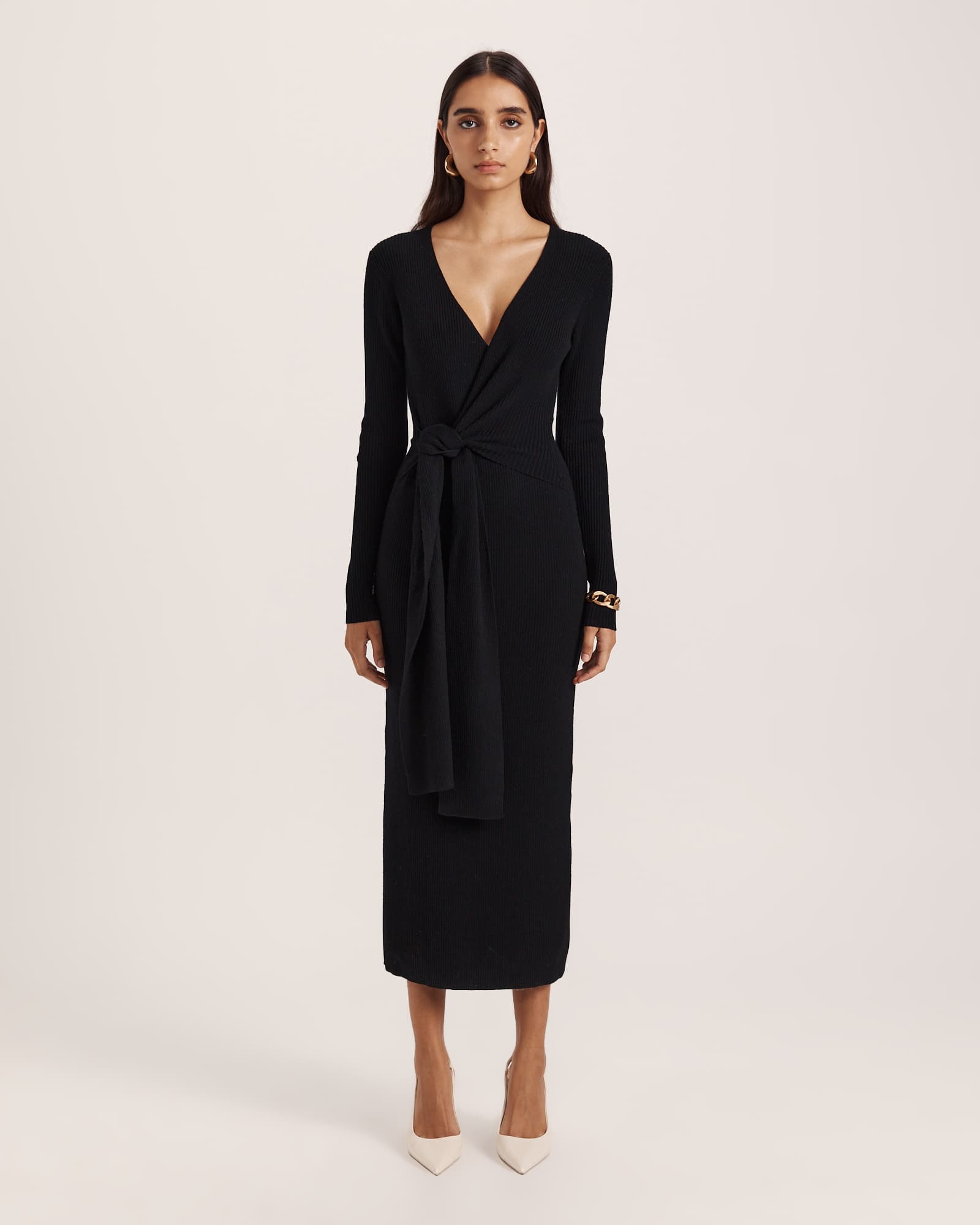 Elle Wool Blend Wrap Knit Dress