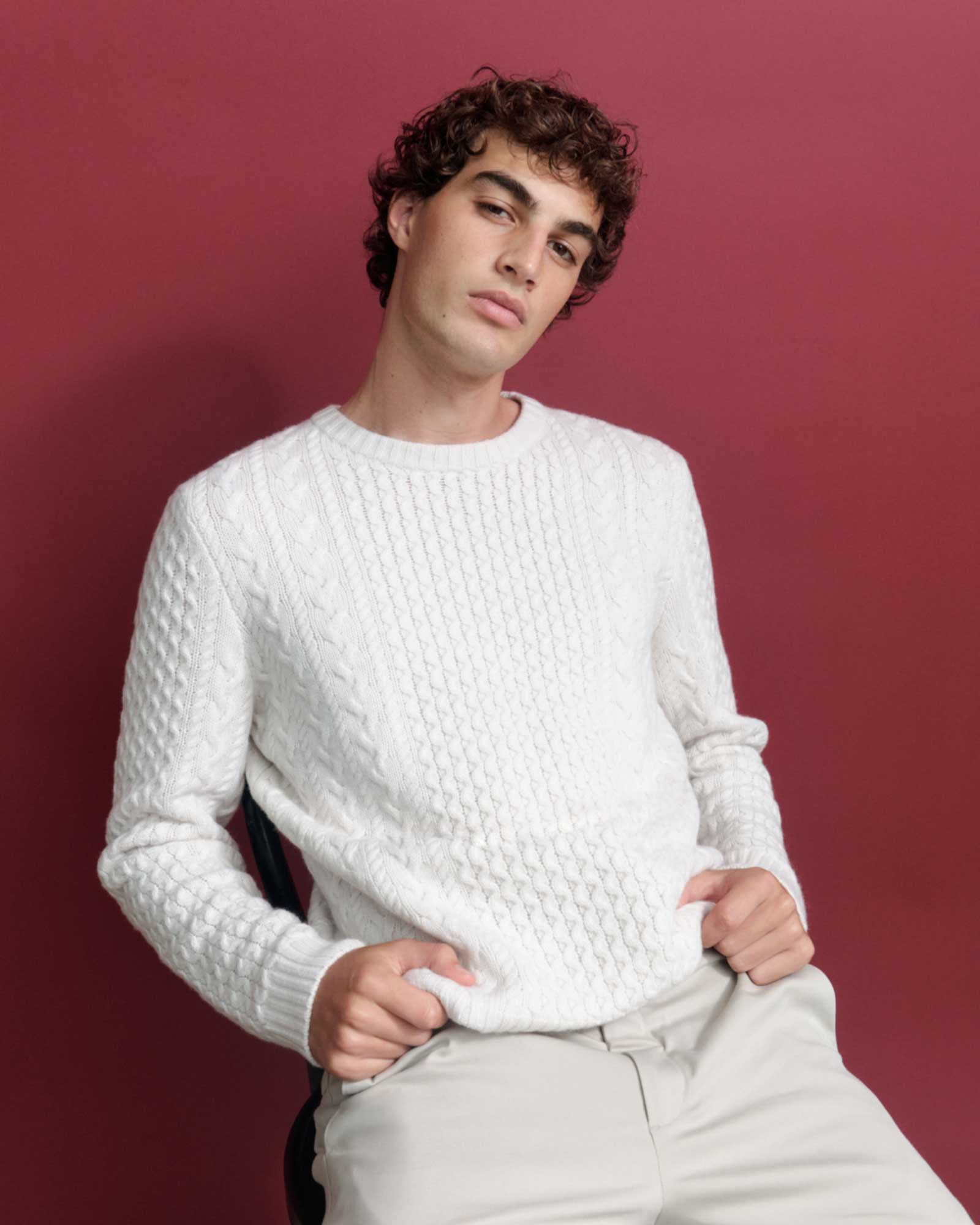 Claude Cable Merino Wool Crew Knit