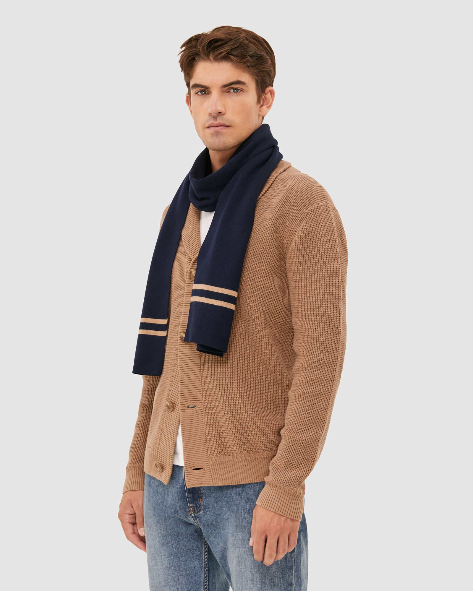 Navy and online camel scarf
