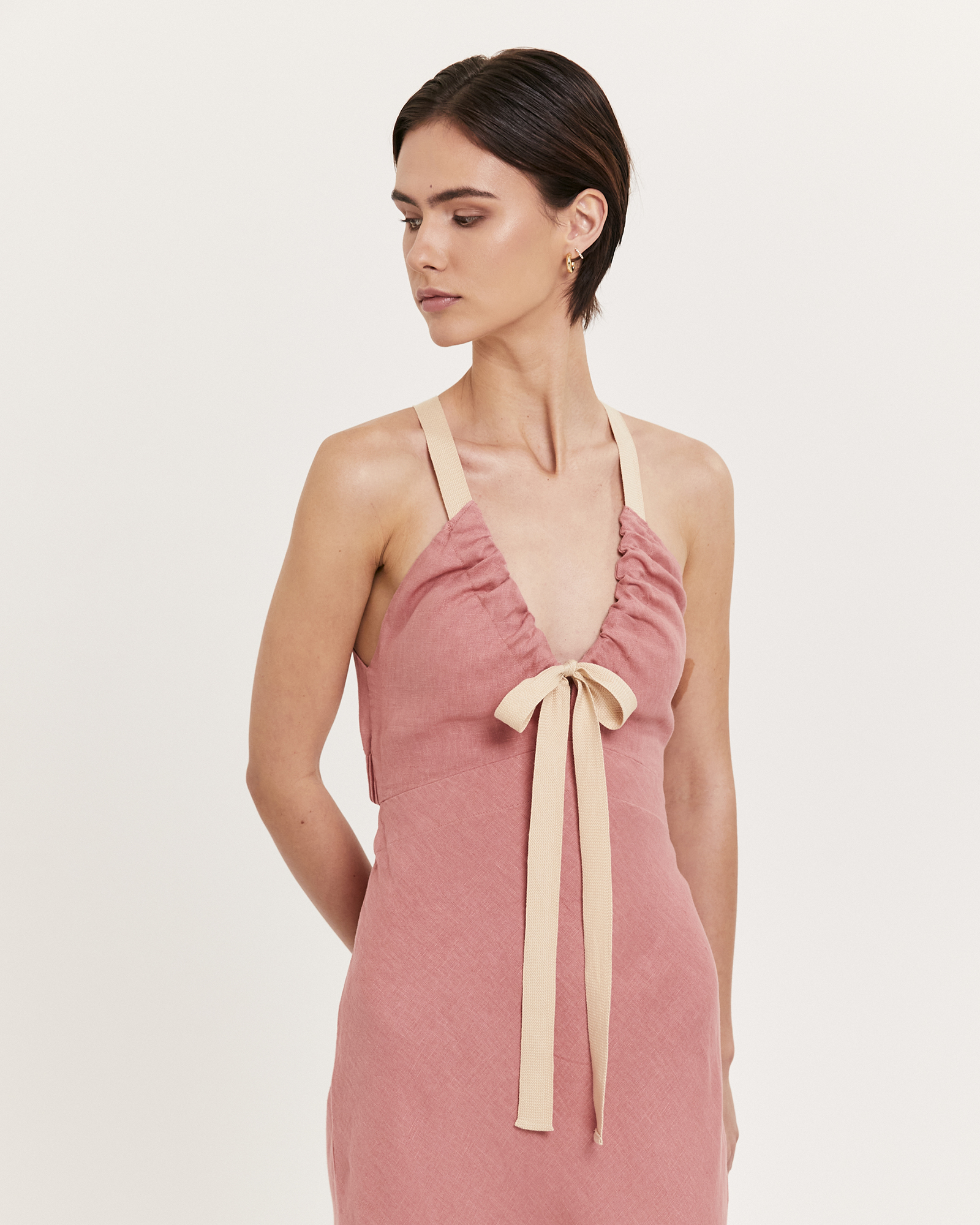 Linen tie front dress store