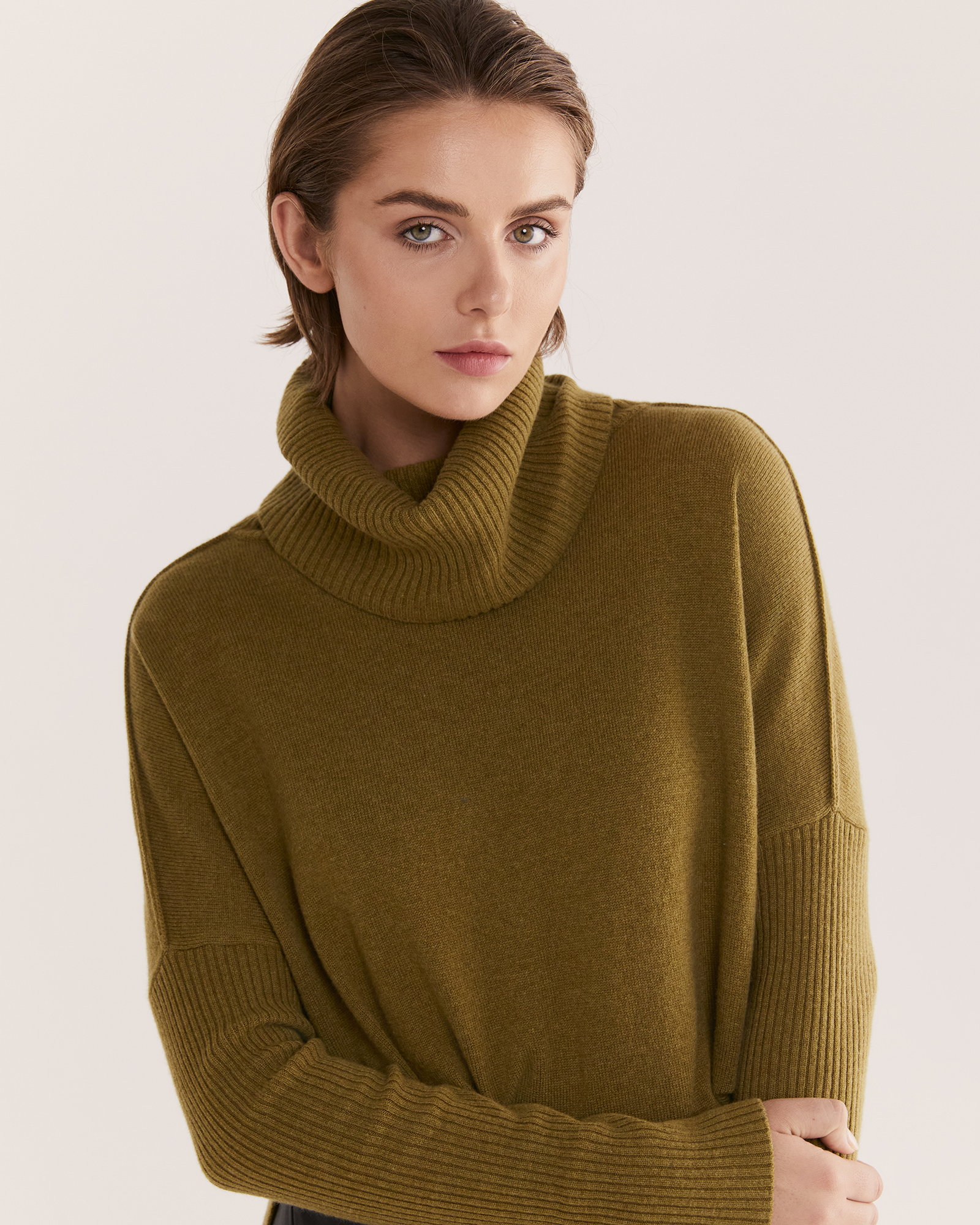 Olive green roll neck jumper discount