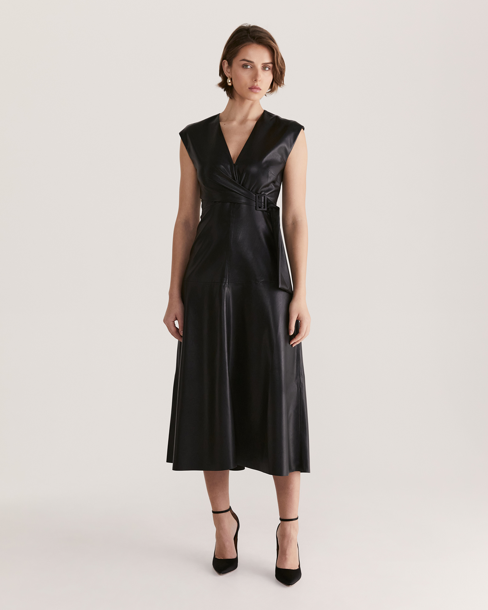Mimi Vegan Leather Wrap Dress - SABA