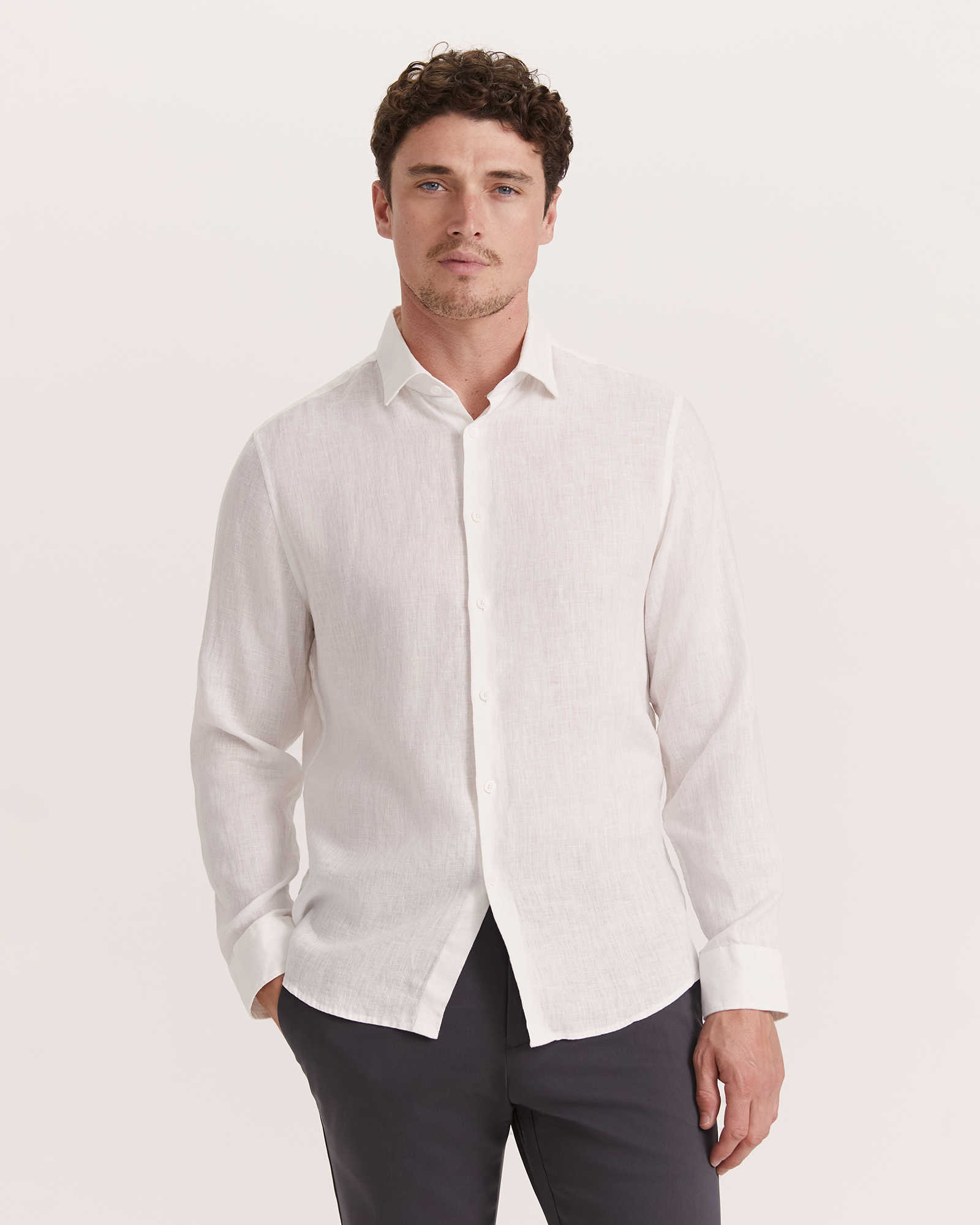 Julian Slim Linen Shirt in White - SABA
