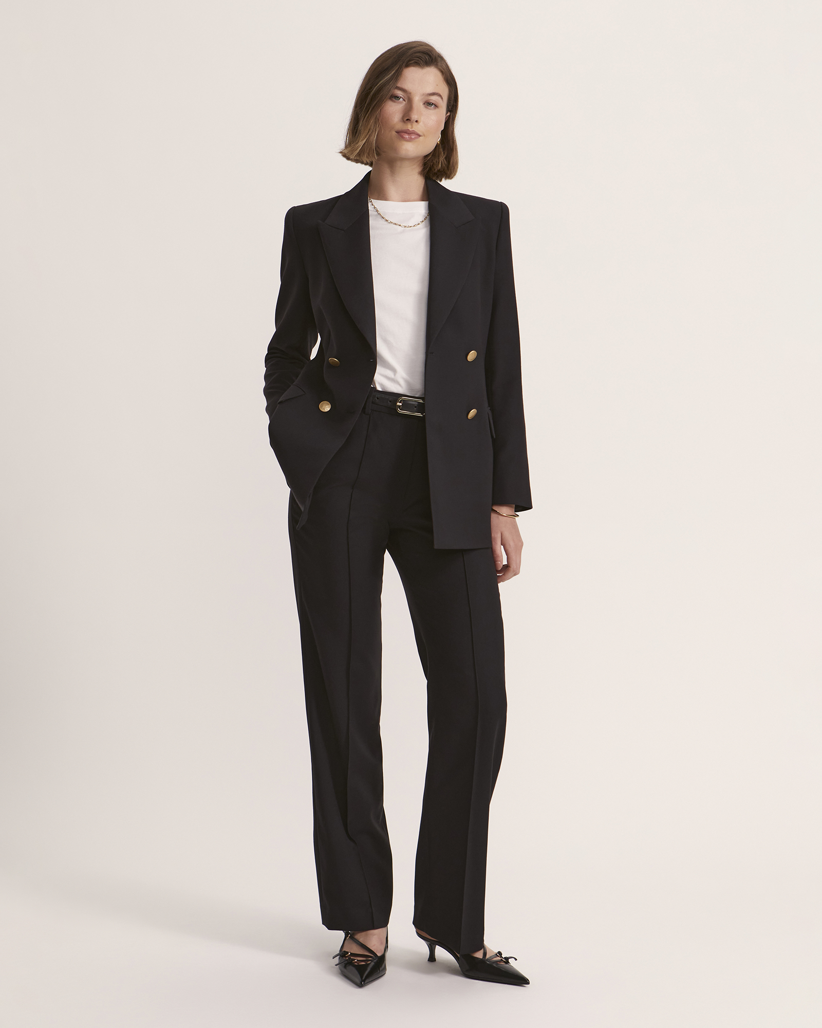 Ladies black cheap double breasted blazer