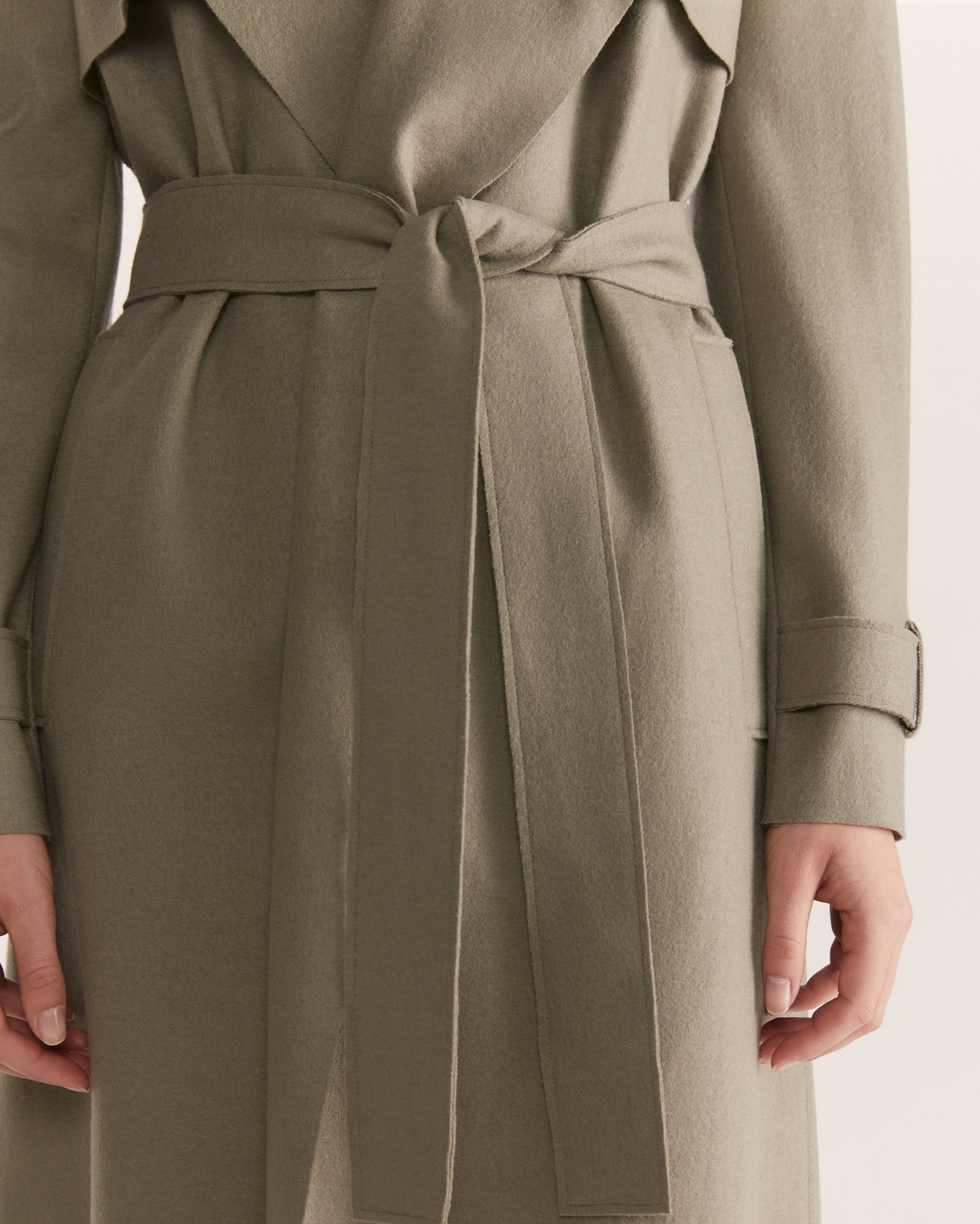 Karla Wool Longline Trench Coat in Dark Sage SABA