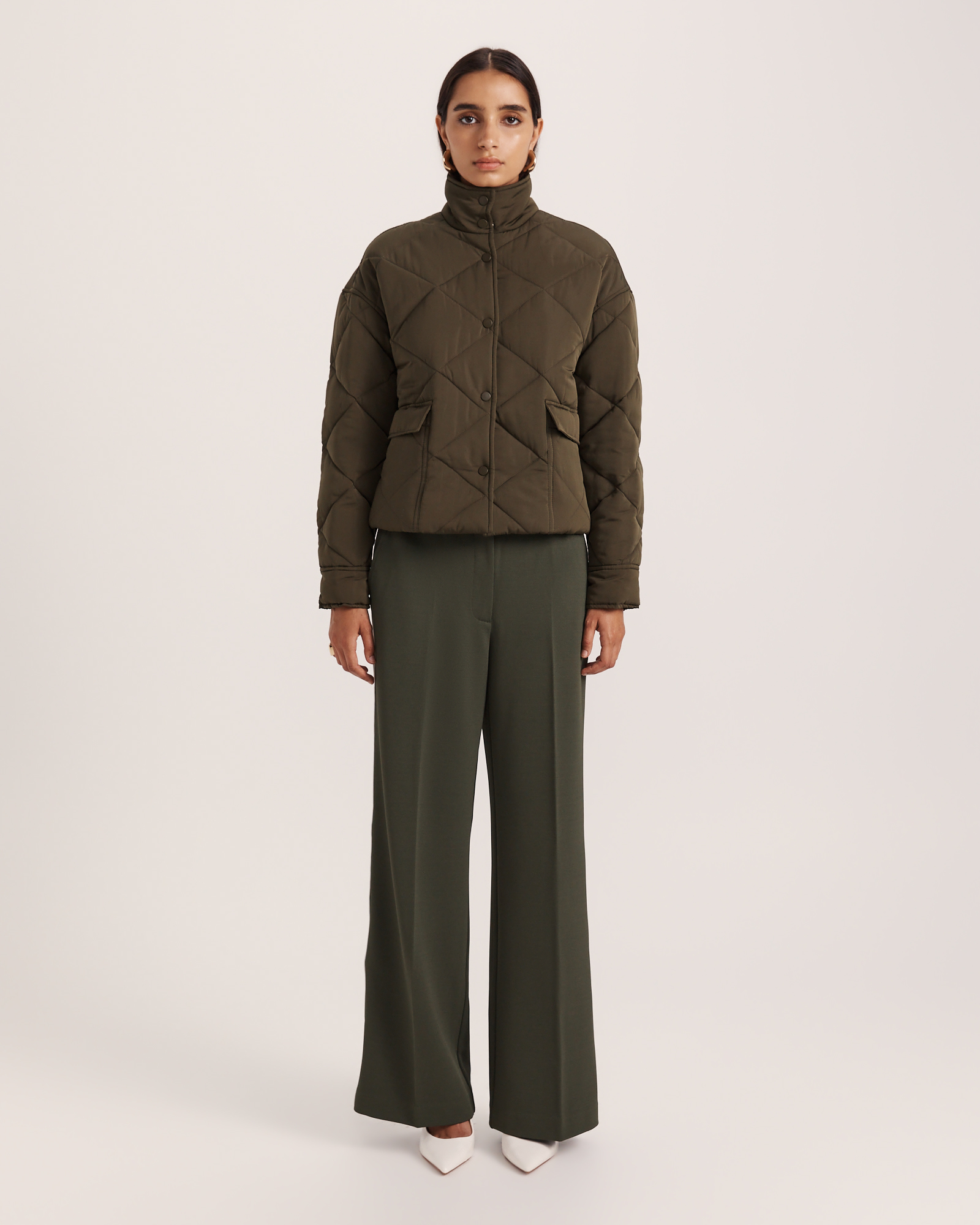 Audra Quilted Jacket in Dark Khaki SABA