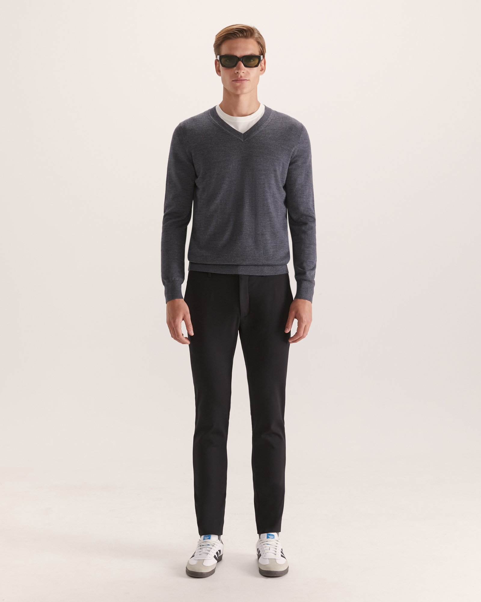 Franklin Merino Wool V Neck Knit in Charcoal - SABA