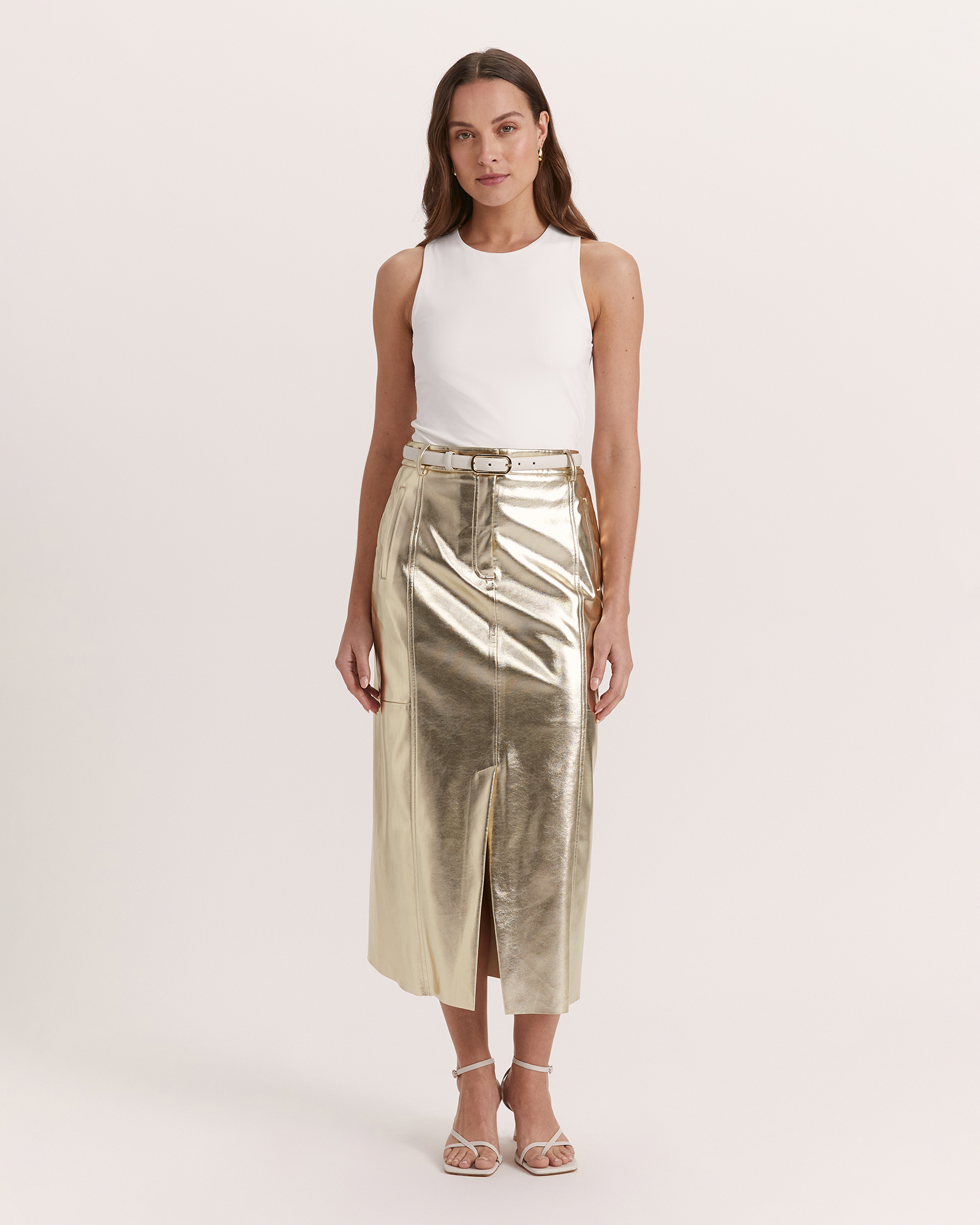 Gold midi pencil skirt new arrivals