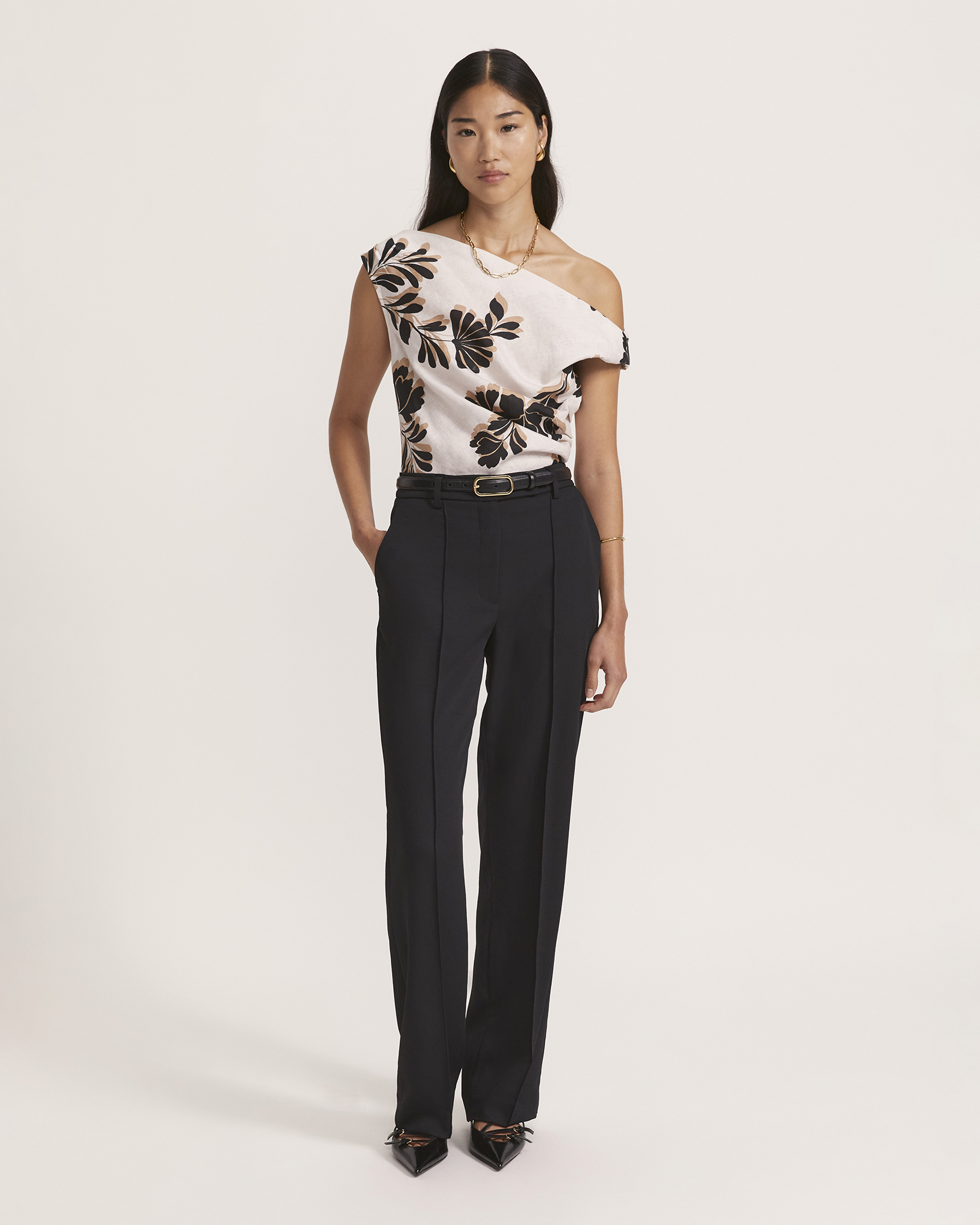 Ribbon Floral Off Shoulder Linen Top in Multi - SABA